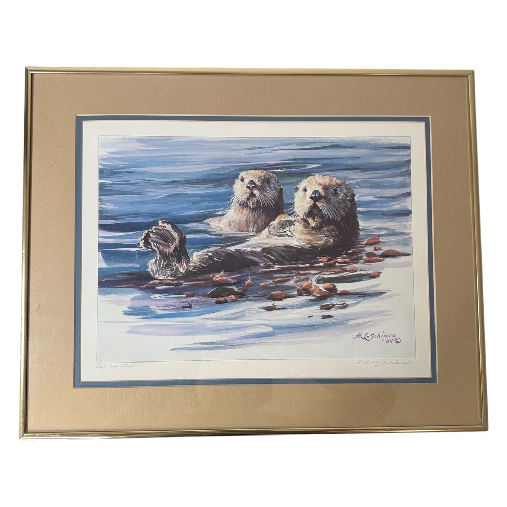 Vintage 1984 Framed Artwork‎ Rare Artist Anthony LoSchiavo Ltd Ed Cal Sea Otters